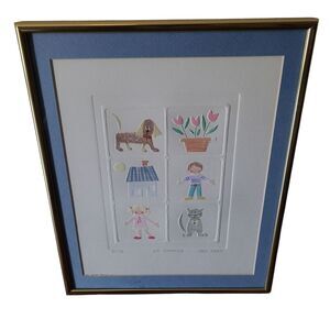 vintage sev ickes "la famille" limited edition hand painted intaglio with C.O.A.